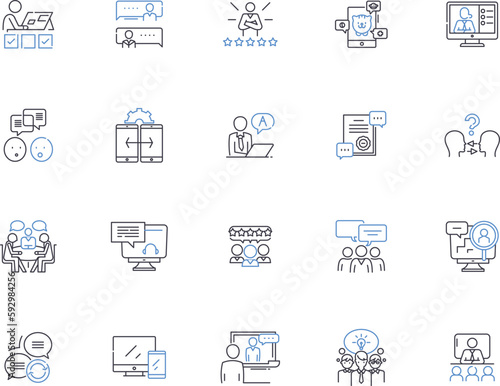 Chatting people outline icons collection. Chatting, People, Conversation, Discussion, Interaction, Communicating, Online vector and illustration concept set. Socializing, Connecting, Greeting linear photo