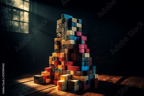 Tetris blocks concept of building and problem solving. Generative AI