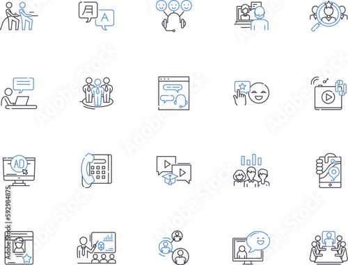 Communication people outline icons collection. Communicators, Dialogue, Interlocutors, Networkers, Speakers, Connectors, Conversationalists vector and illustration concept set. Messengers