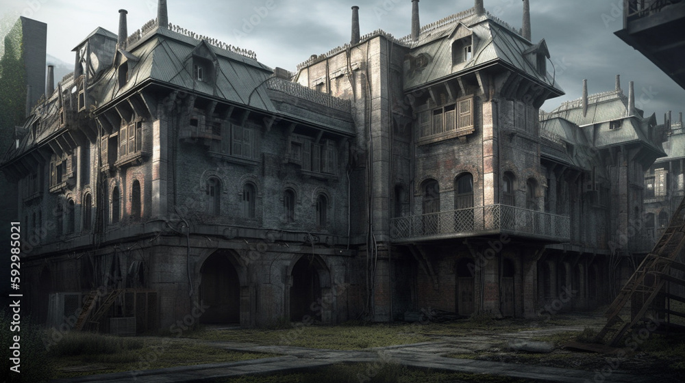 dystopian gothic military barracks