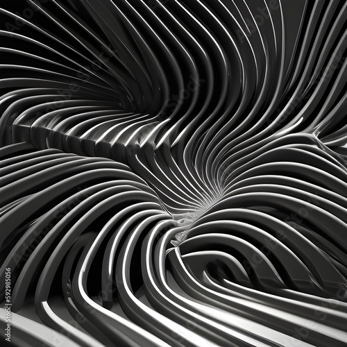 hypnotic geometric shape  3-dimensional black and white