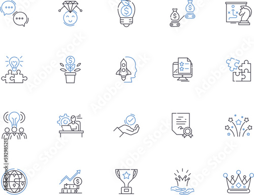 Business success outline icons collection. Success, Profit, Expand, Growth, Profit margin, Expand, Increase vector and illustration concept set. Market, Customers, Lead linear signs