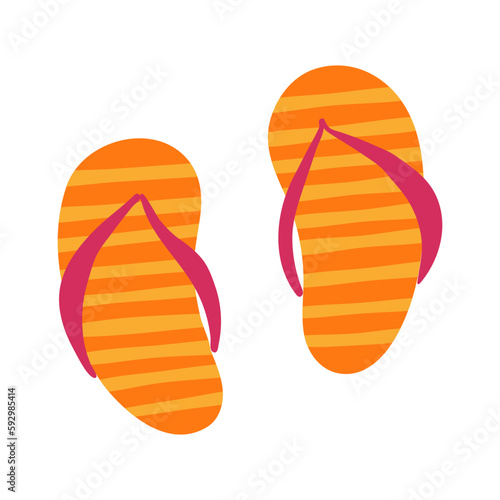 Striped flip flops hand drawn illustration. Cartoon style flat design, isolated vector. Summer print, seasonal element, holidays, vacations, beach footwear