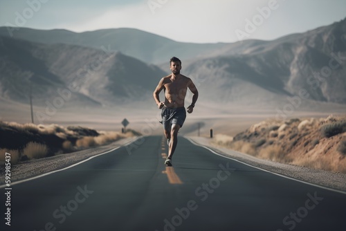 ..Man enjoys a run outdoors on a beautiful day.