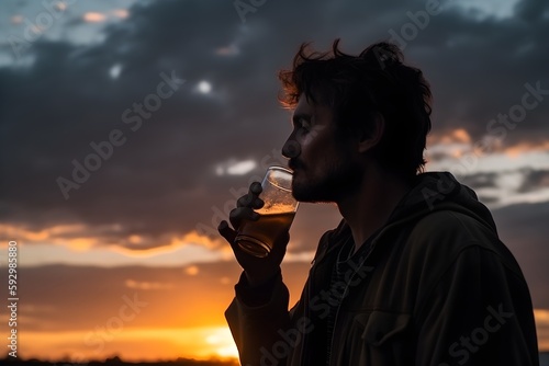 ..He enjoys a beer at the end of the day, watching the sun