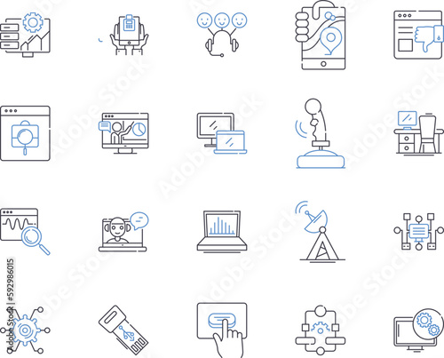 Deep learning outline icons collection. Deep, Learning, Neural, Networks, AI, Machine, Computer vector and illustration concept set. Vision, Recognition, Data linear signs