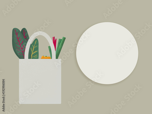 Eco shopper bag with vegetables illustration with a copy space
