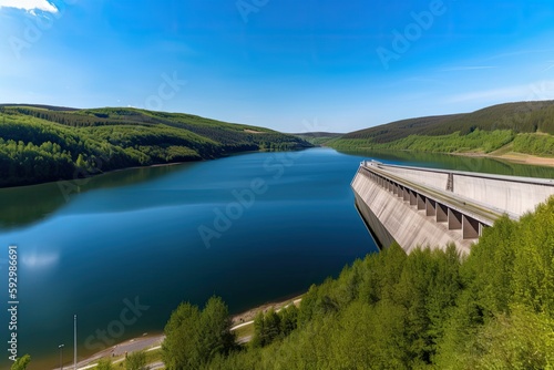 Hike on Dam in Europe. Photo generative AI © pixardi