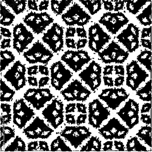  Grunge background with abstract shapes. Black and white texture. Seamless monochrome repeating pattern for decor, fabric, cloth. © t2k4