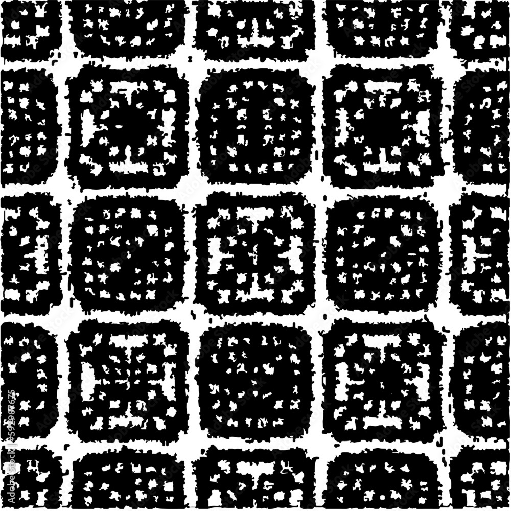  Grunge background with abstract shapes. Black and white texture. Seamless monochrome repeating pattern  for decor, fabric, cloth.