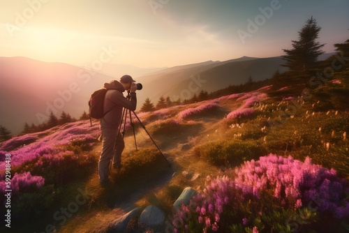 ..A photographer captures the beauty of a spring forest at golden hour.