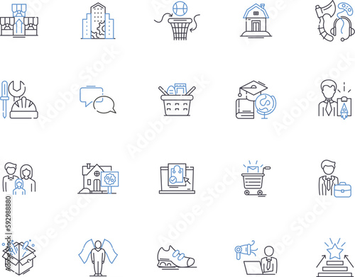 City life outline icons collection. Urban, Metropolis, Bustling, Cosmopolitan, Commuting, Vibrant, Multicultural vector and illustration concept set. Dynamic, Exciting, Thrilling linear signs