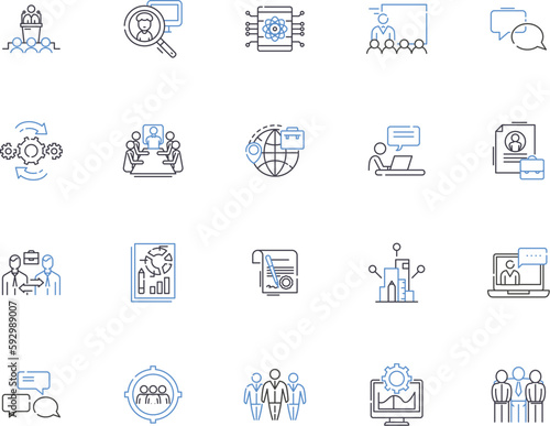 Organization outline icons collection. Organize, Structure, Entity, Group, Network, Order, Unit vector and illustration concept set. Array, Council, Congregation linear signs