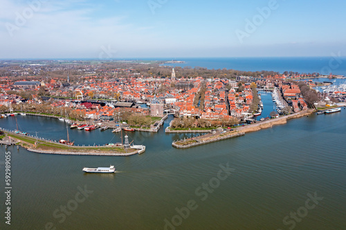 Aerial from the historical city Enkhuizen in the Netherlands