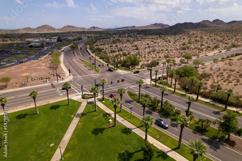 Obraz na płótnie Aerial drone shot of Estrella Mountain Ranch in Starpoint Residents Club, Arizon