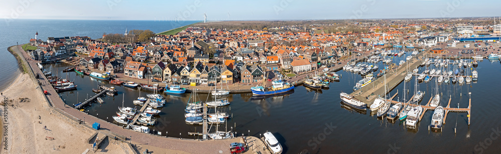 Aerial panorama from the traditional city Urk at the IJsselmeer in the Netherlands