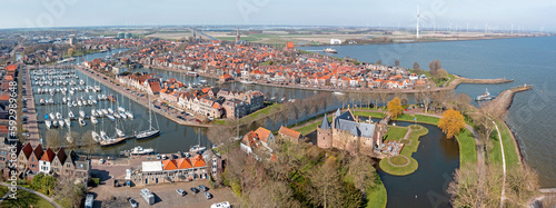 Aerial panorama from the traditional town Medemblik in the Netherlands