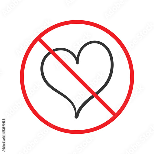No heart icon. Forbidden heart vector sign. Warning, caution, attention, restriction, danger flat sign design. No love symbol pictogram. UX UI icon