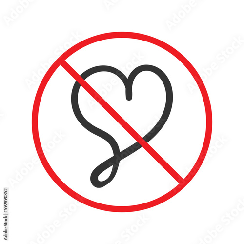 No heart icon. Forbidden heart vector sign. Warning, caution, attention, restriction, danger flat sign design. No love symbol pictogram. UX UI icon