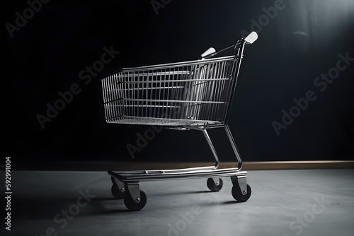 ..Close-up of an empty supermarket grocery cart, labeled with shop 000