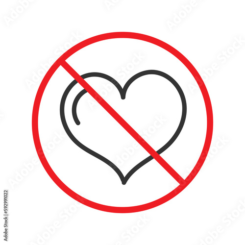 No heart icon. Forbidden heart vector sign. Warning, caution, attention, restriction, danger flat sign design. No love symbol pictogram. UX UI icon