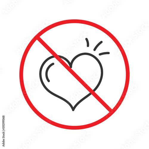 No heart icon. Forbidden heart vector sign. Warning, caution, attention, restriction, danger flat sign design. No love symbol pictogram. UX UI icon
