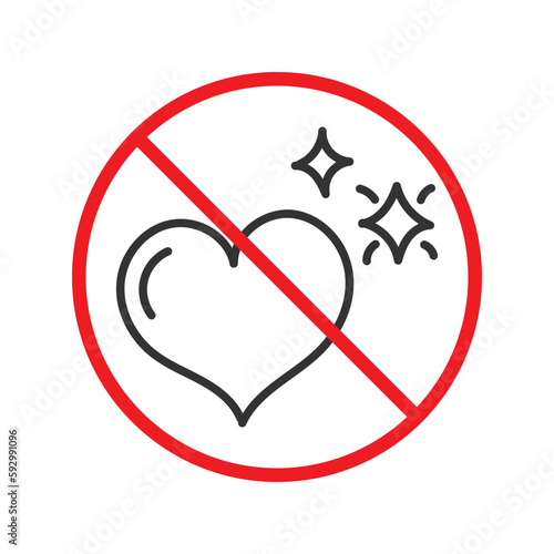 No heart icon. Forbidden heart vector sign. Warning, caution, attention, restriction, danger flat sign design. No love symbol pictogram. UX UI icon