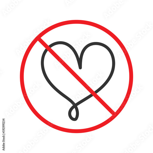 No heart icon. Forbidden heart vector sign. Warning, caution, attention, restriction, danger flat sign design. No love symbol pictogram. UX UI icon