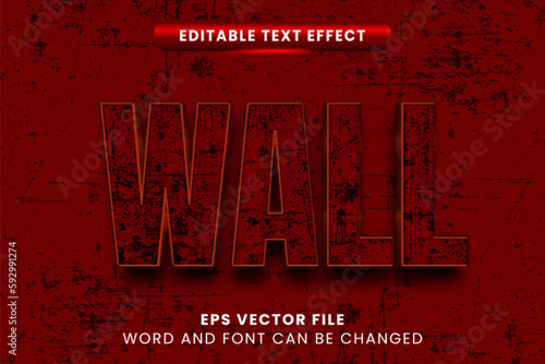 Red grunge wall 3d vector text effect