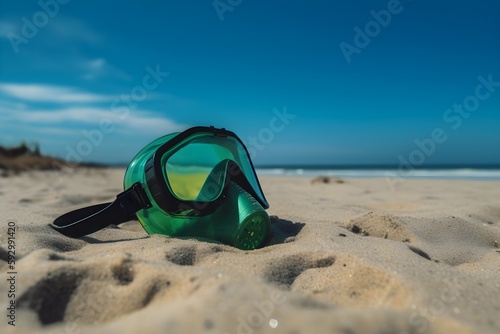 ..Fun at the beach—ready for a dive with green snorkel © ron