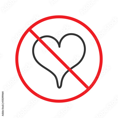 No heart icon. Forbidden heart vector sign. Warning, caution, attention, restriction, danger flat sign design. No love symbol pictogram. UX UI icon