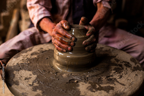 Hands of a Nepalese potter photo