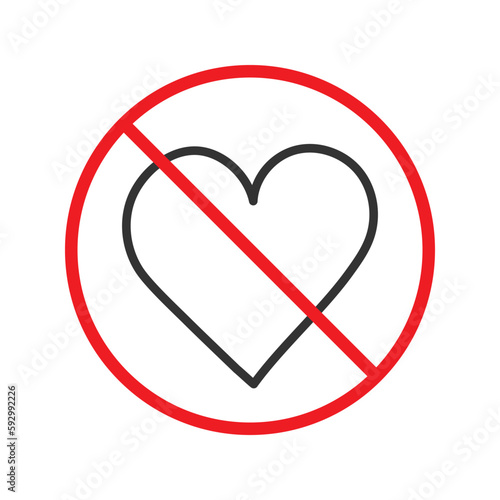 No heart icon. Forbidden heart vector sign. Warning, caution, attention, restriction, danger flat sign design. No love symbol pictogram. UX UI icon