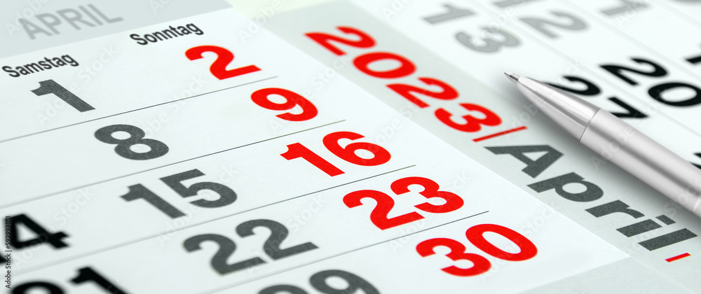 Deutscher Kalender April 2023 rot schwarz Deutscher Kalender April 2023 rot schwarz
