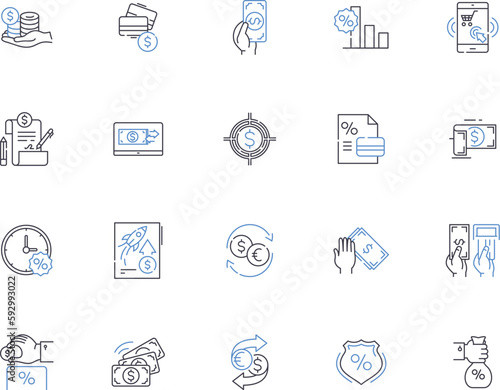 Sales system outline icons collection. Sale, System, Automated, Process, Ordering, Tracking, Purchasing vector and illustration concept set. Management, Inventory, CRM linear signs
