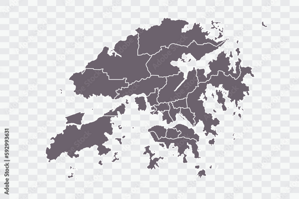Hong Kong Map Grey Color on White Background quality files Png