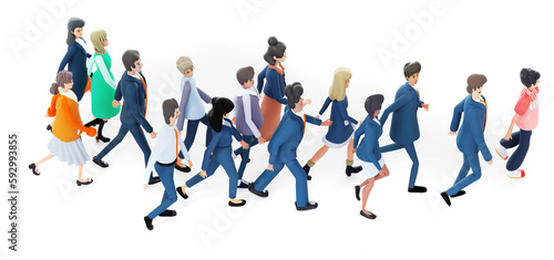 Group of business people walking at white  top view. 3D rendering illustration 
