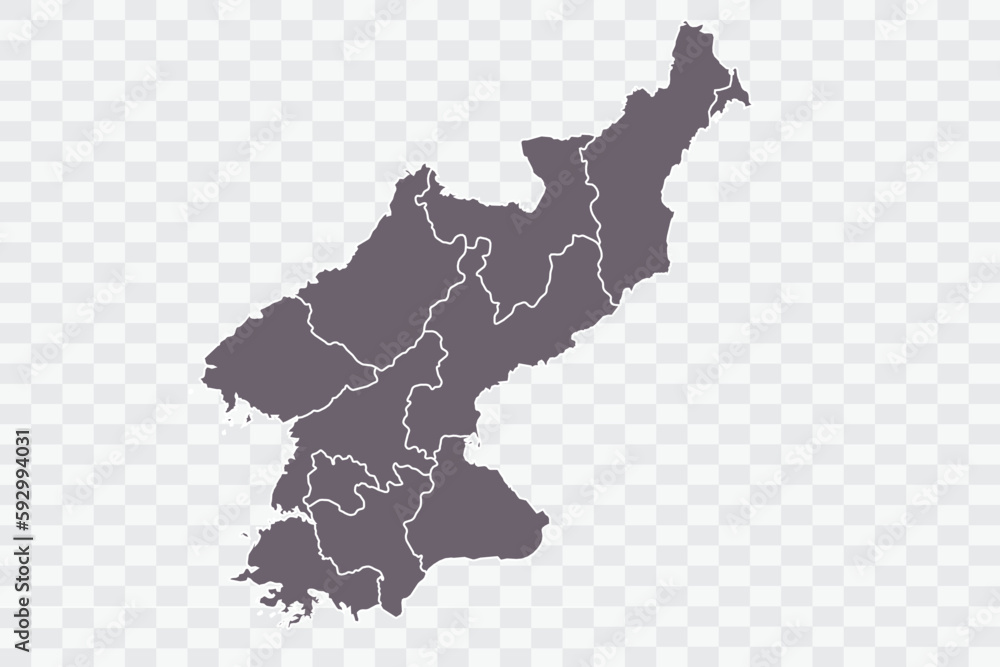 North Korea Map Grey Color on White Background quality files Png