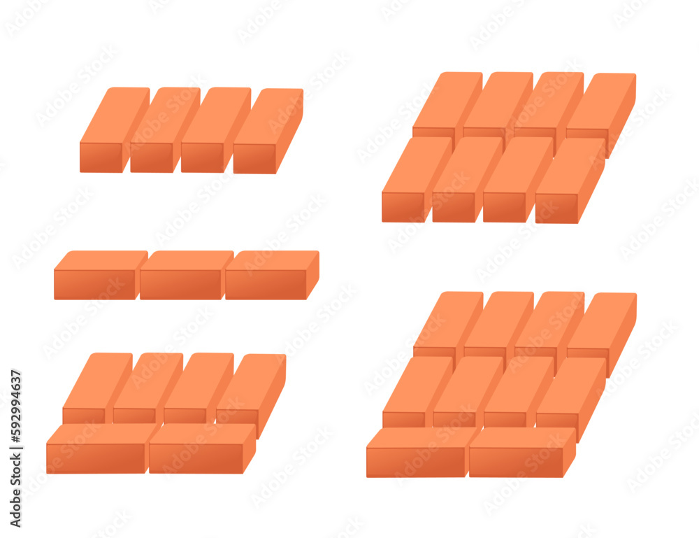 Set of red bricks vector illustration on white background