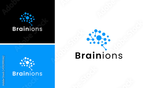 brain tech logo creative connect molecule ion vector