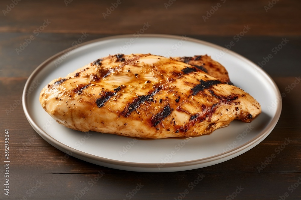 Grilled chicken. on white plate. Generative AI Grilled chicken. on white plate. Generative AI