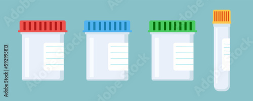 Set of vector test empty tubes with caps. Pharmacy treatment vector illustration
