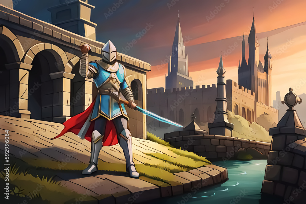 Obraz premium A knights won the match, iron armour, sunset