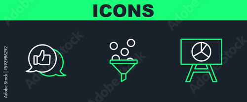 Set line Board with graph chart, Customer product rating and Lead management icon. Vector