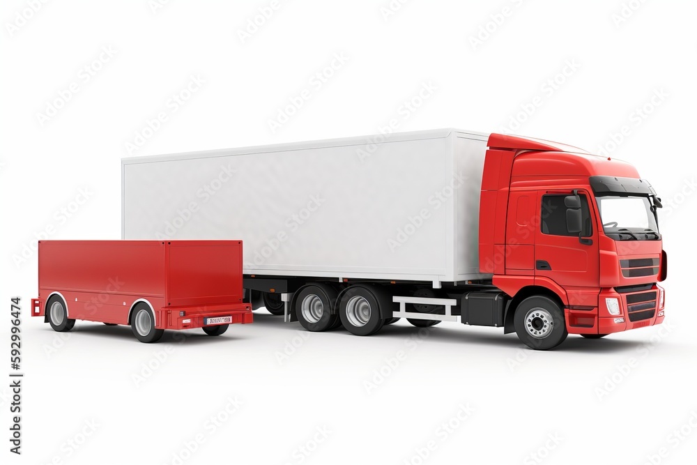 Red truck white lorry with trailer withe Red truck white lorry with trailer withe