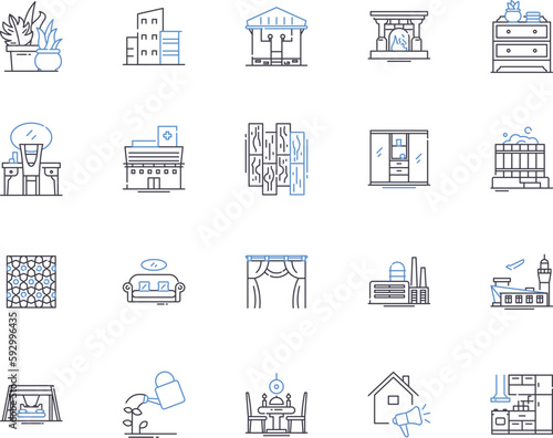 Apartment building outline icons collection. Apartment, Building, Block, Complex, Structure, Dwelling, High-rise vector and illustration concept set. Multifamily, Residence, Tower linear signs