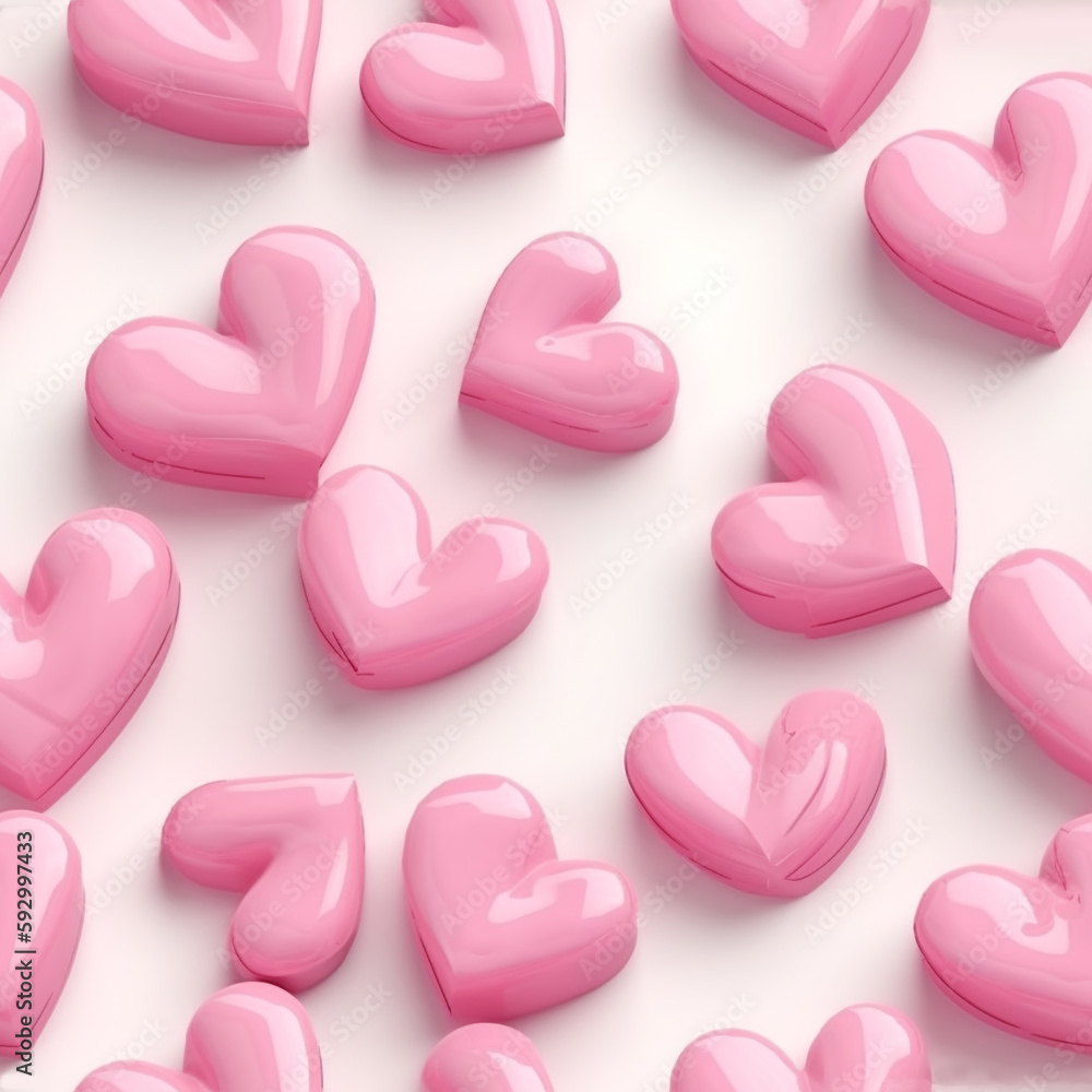 pink candy hearts on white background, seamless pattern, Generative AI
