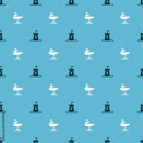 Set Sand tower and Swing boat on seamless pattern. Vector