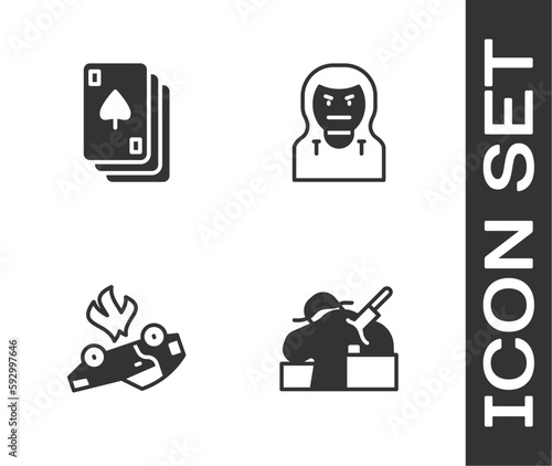Set Murder, Playing cards, Burning and Thief mask icon. Vector