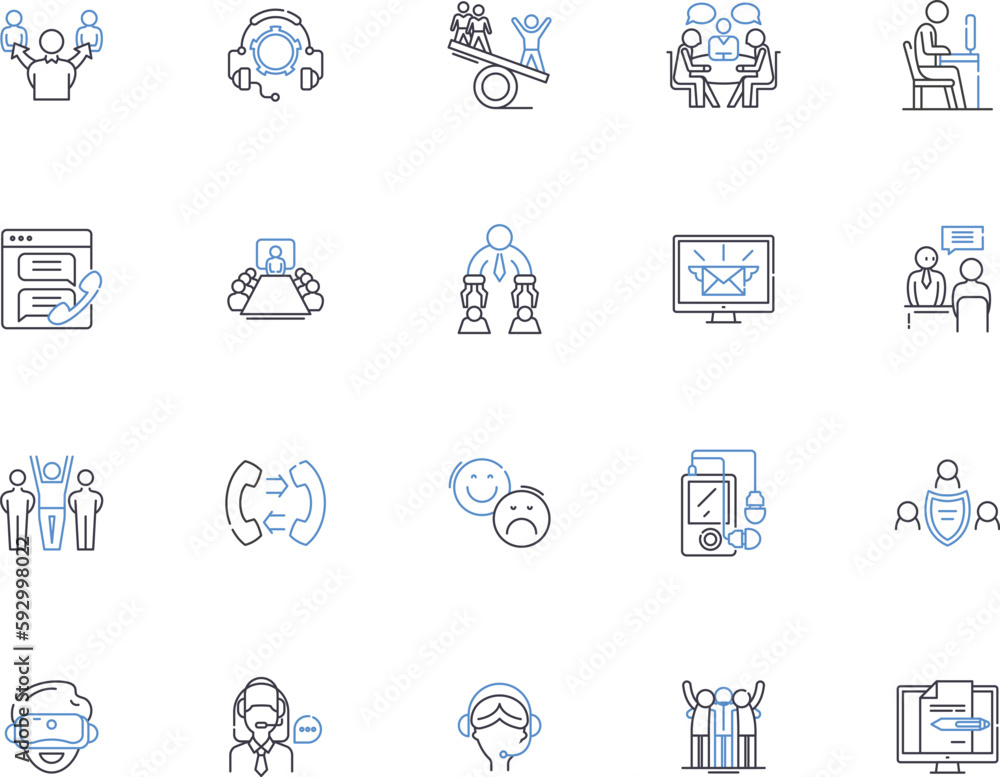Communication people outline icons collection. Communicators, Dialogue, Interlocutors, Networkers, Speakers, Connectors, Conversationalists vector and illustration concept set. Messengers